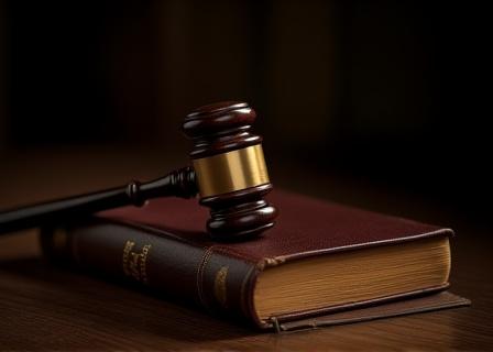 Gavel and legal books in an old library